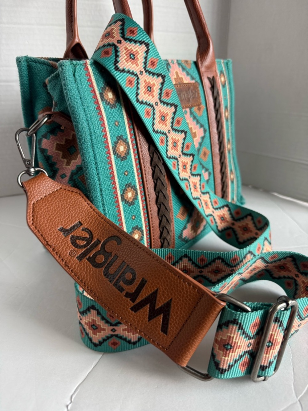 Wrangler Aztec Tote Bag for Women Boho Shoulder Purses and Handbags, Turquoise - Picture 6 of 16
